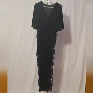 Disney Princess Black Jumpsuit Floral Print Down The Pant Leg Navy White Flowers